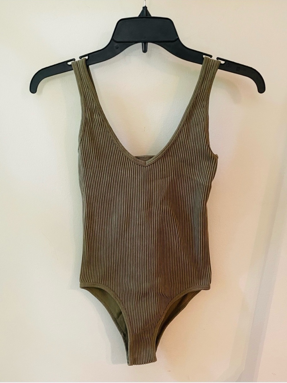 Olive Green Rib-knit Bodysuit